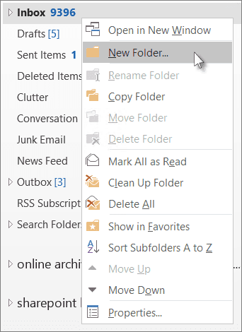 Create folders in Outlook