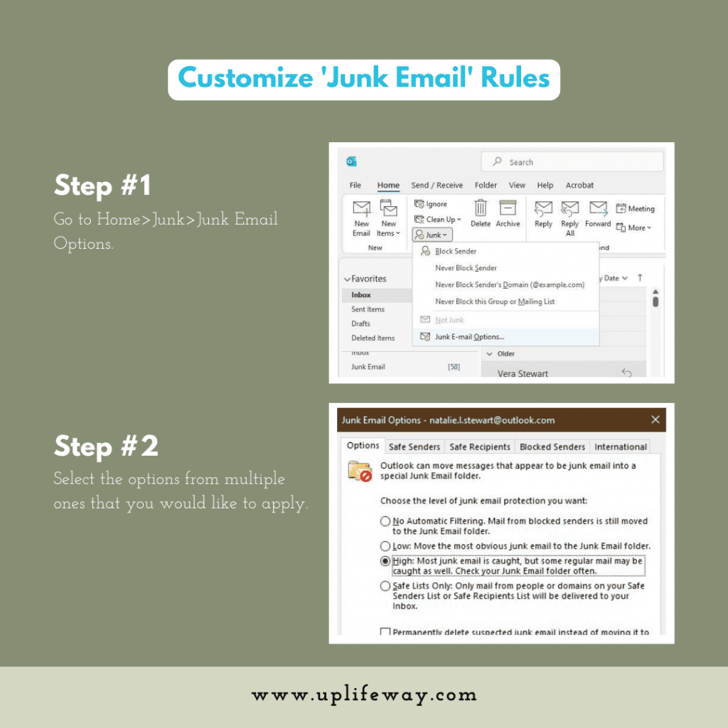 Set strict Junk Email rules to stop getting unwanted emails