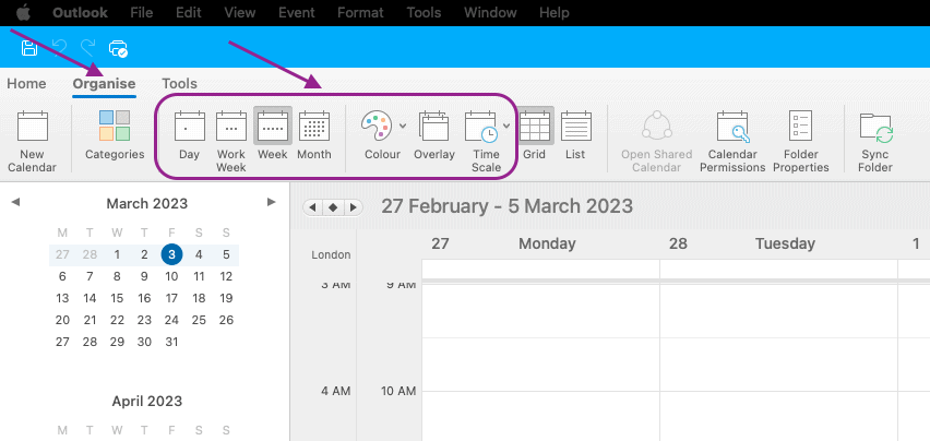 Microsoft Outlook multiple calendar views