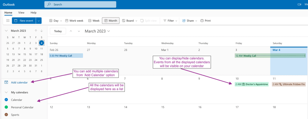 Using multiple Outlook calendars simultaneously can help you plan things from a single place