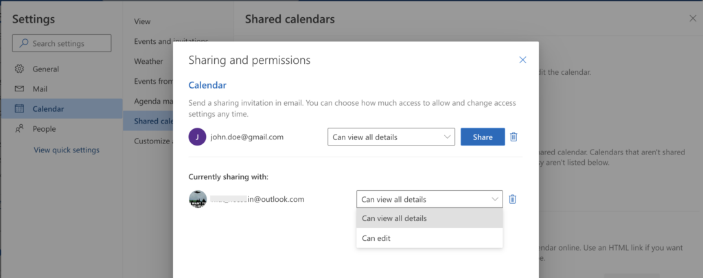 Outlook calendar sharing permission is the most common reason of the shared calendar not showing in outlook