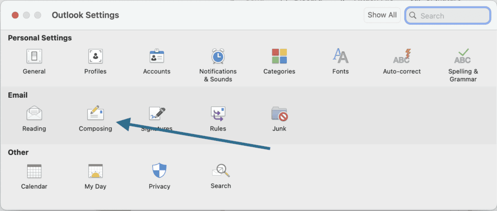 Step 2 of Recall mail outlook mac - Choose 'Compose' option from the settings menu