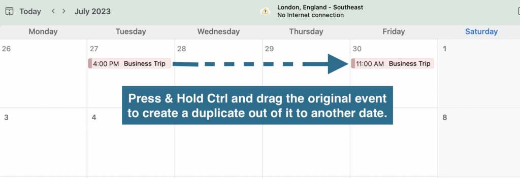 Ctrl+click and drag an event to copy meeting to another date in Outlook