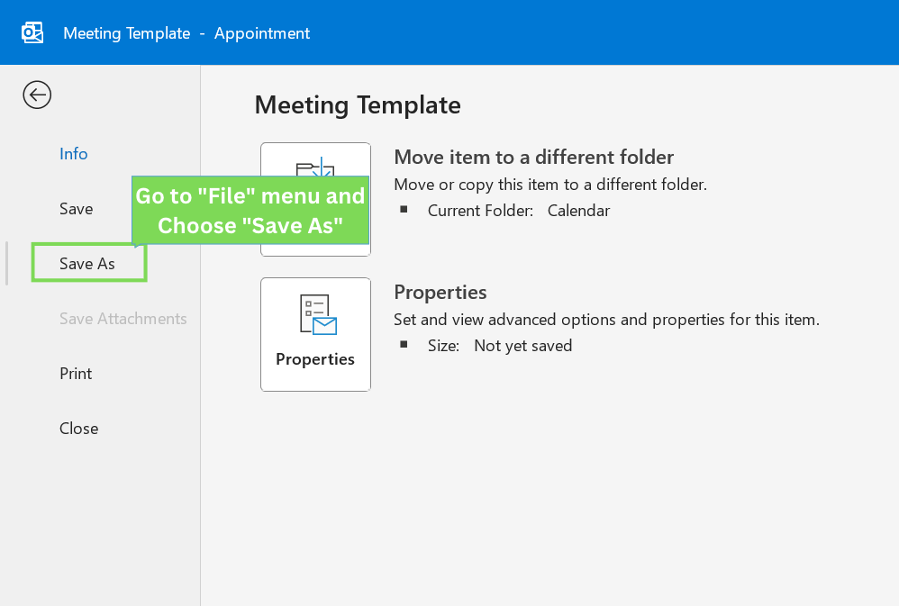 How to create outlook calendar appointment template