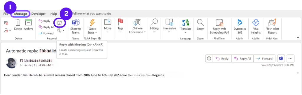 How to reply to an email with a meeting invite in Outlook Windows desktop app