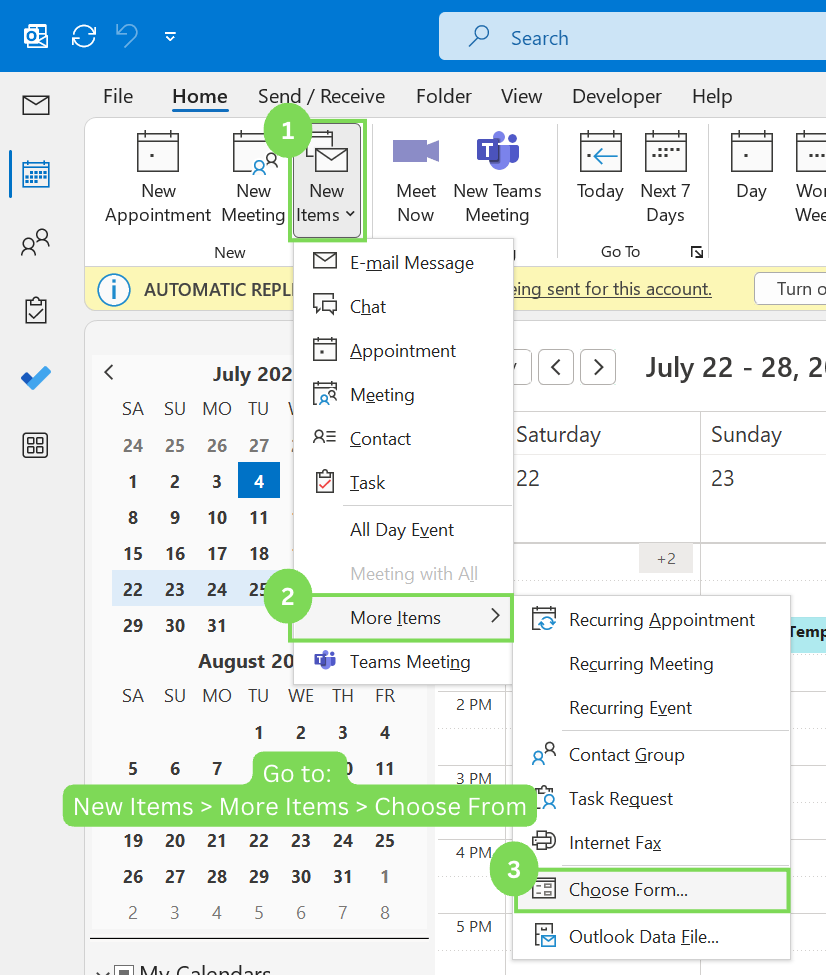 How to use Outlook calendar meeting template to create new events
