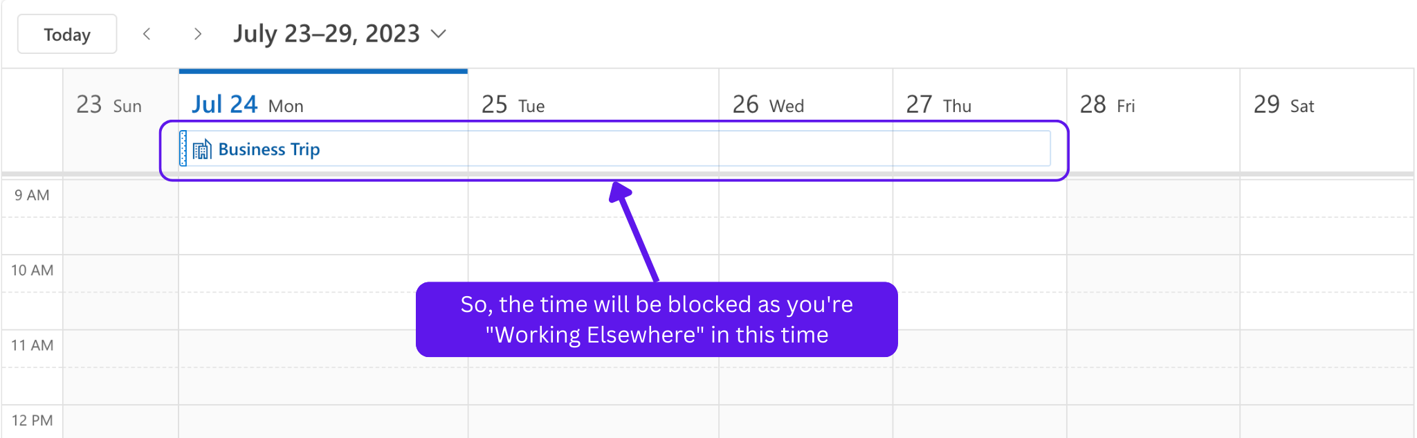 How to Show Working Elsewhere in Outlook Calendar and When?