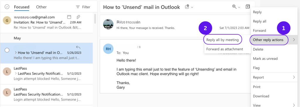 How to reply to an email with a meeting invite in Outlook web version