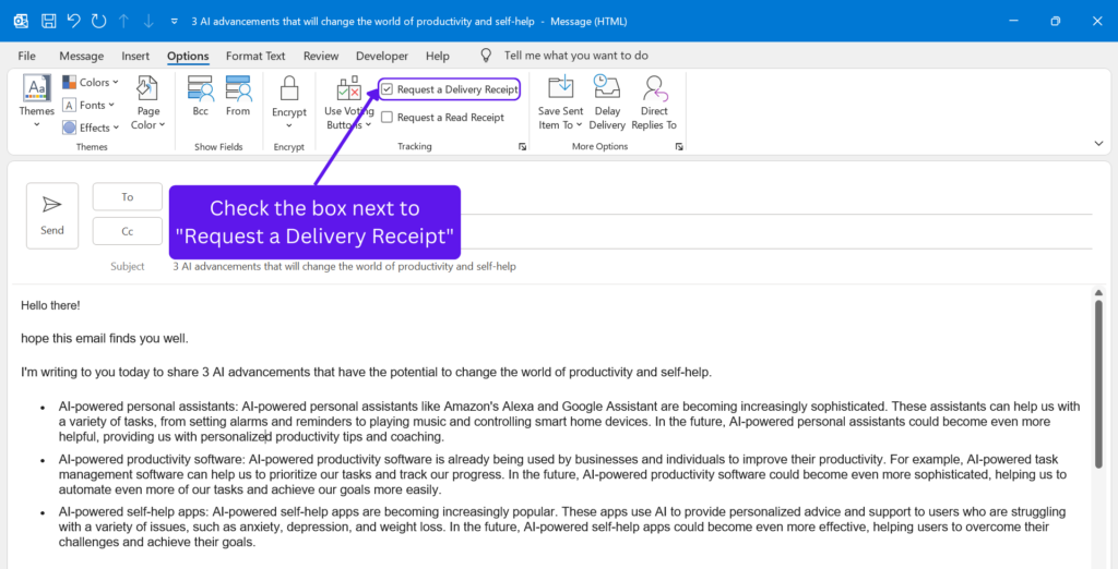 How to Add Read Receipt in Outlook Windows