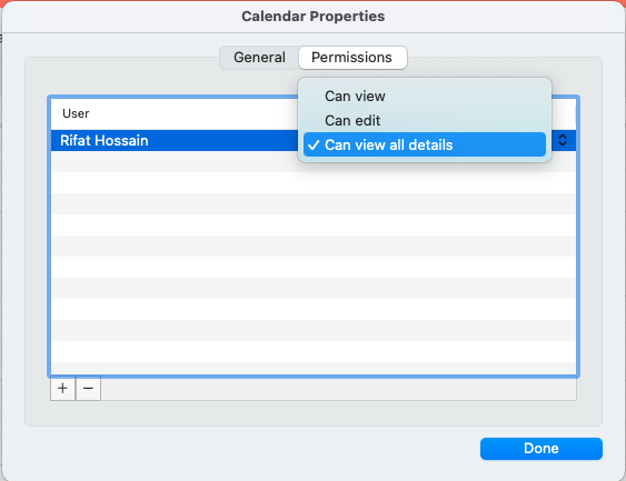 Outlook calendar visibility settings in Mac