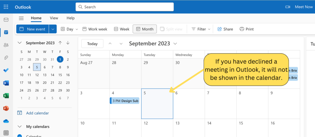 How to accept a declined meeting in Outlook 365 - Step 1