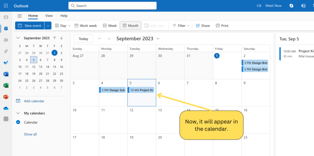 How to accept a declined meeting in Outlook 365 - Step 3