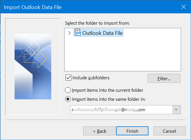 How to restore Outlook backup - Step 5: Select the destination folder and click ‘Finish’.