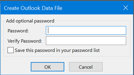 Password protect the Outlook email backup file